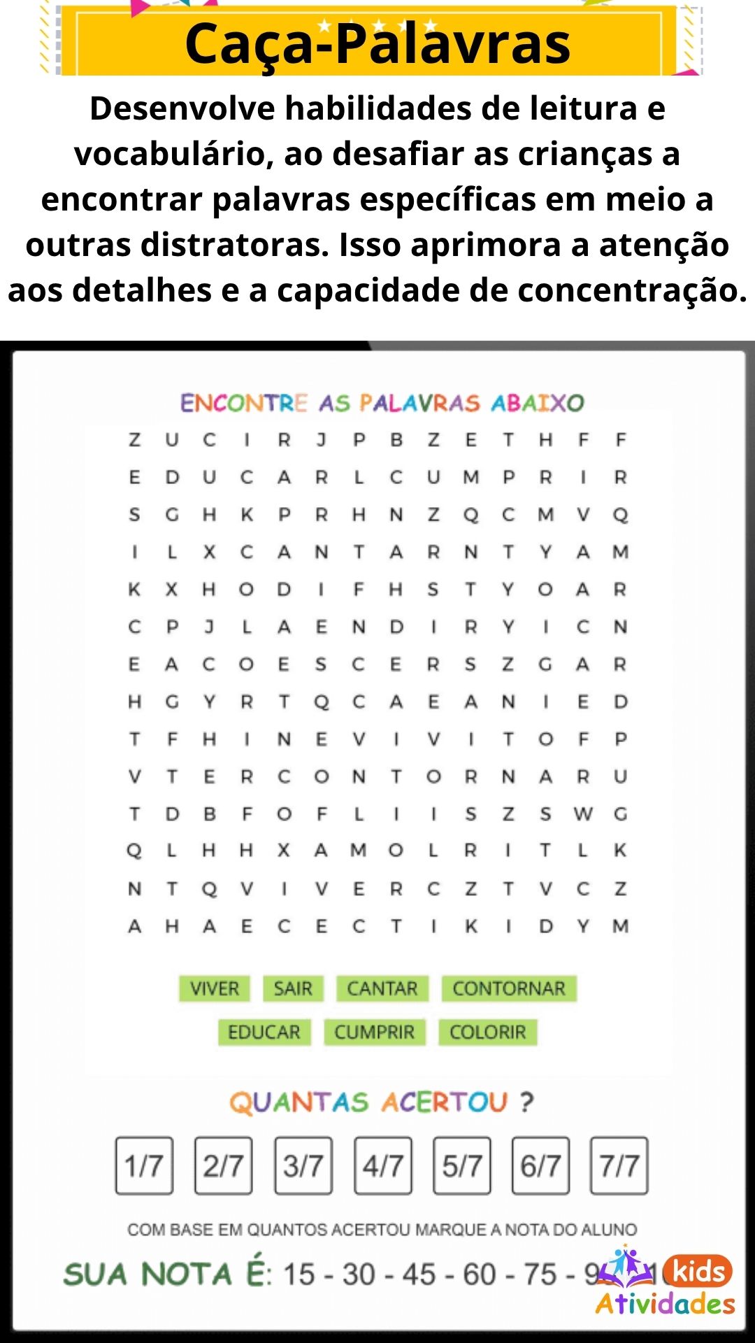 Atividades Kids PORTUGUÊS 01 - Caça Palavras (AECS)