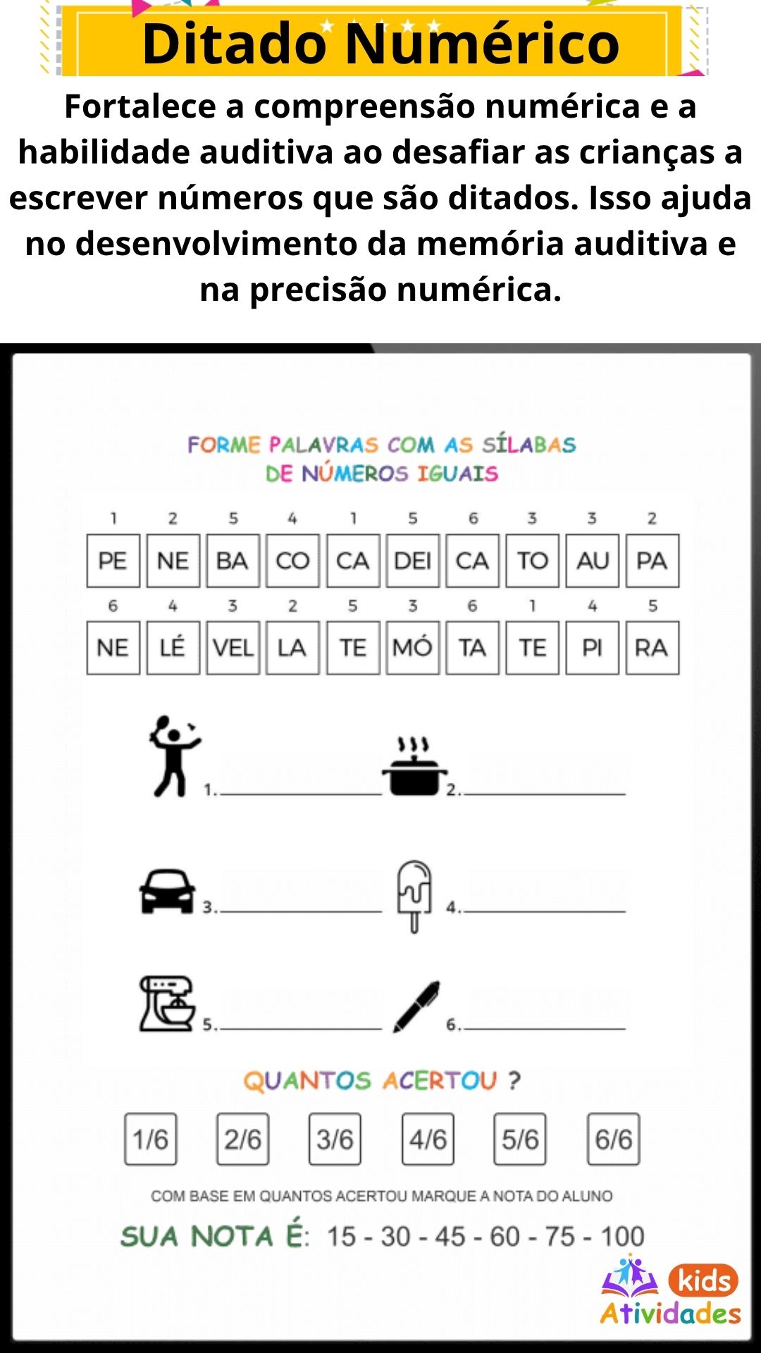 Atividades Kids PORTUGUÊS 05 - Ditado Numérico (AECS)