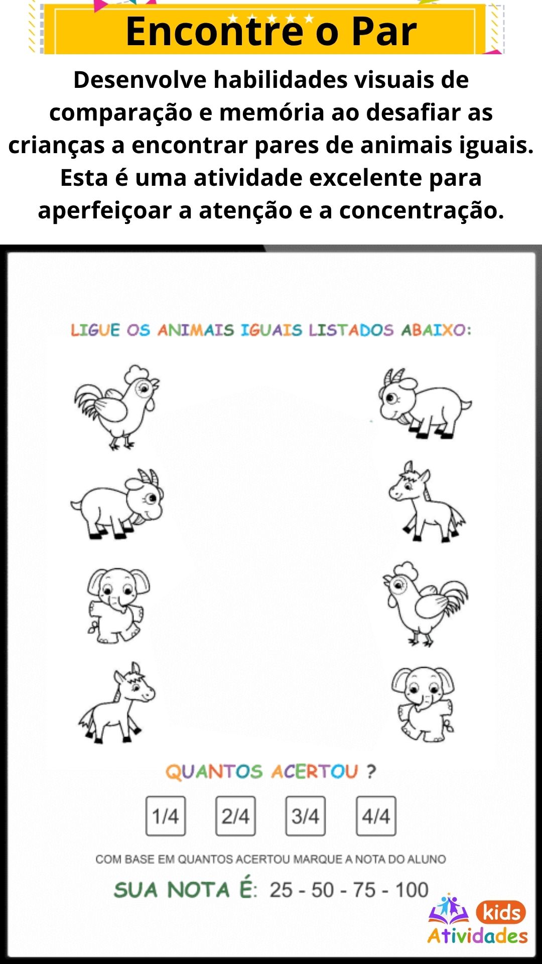 Atividades Kids PORTUGUÊS 06 - Encontre o Par Animal (AECS)