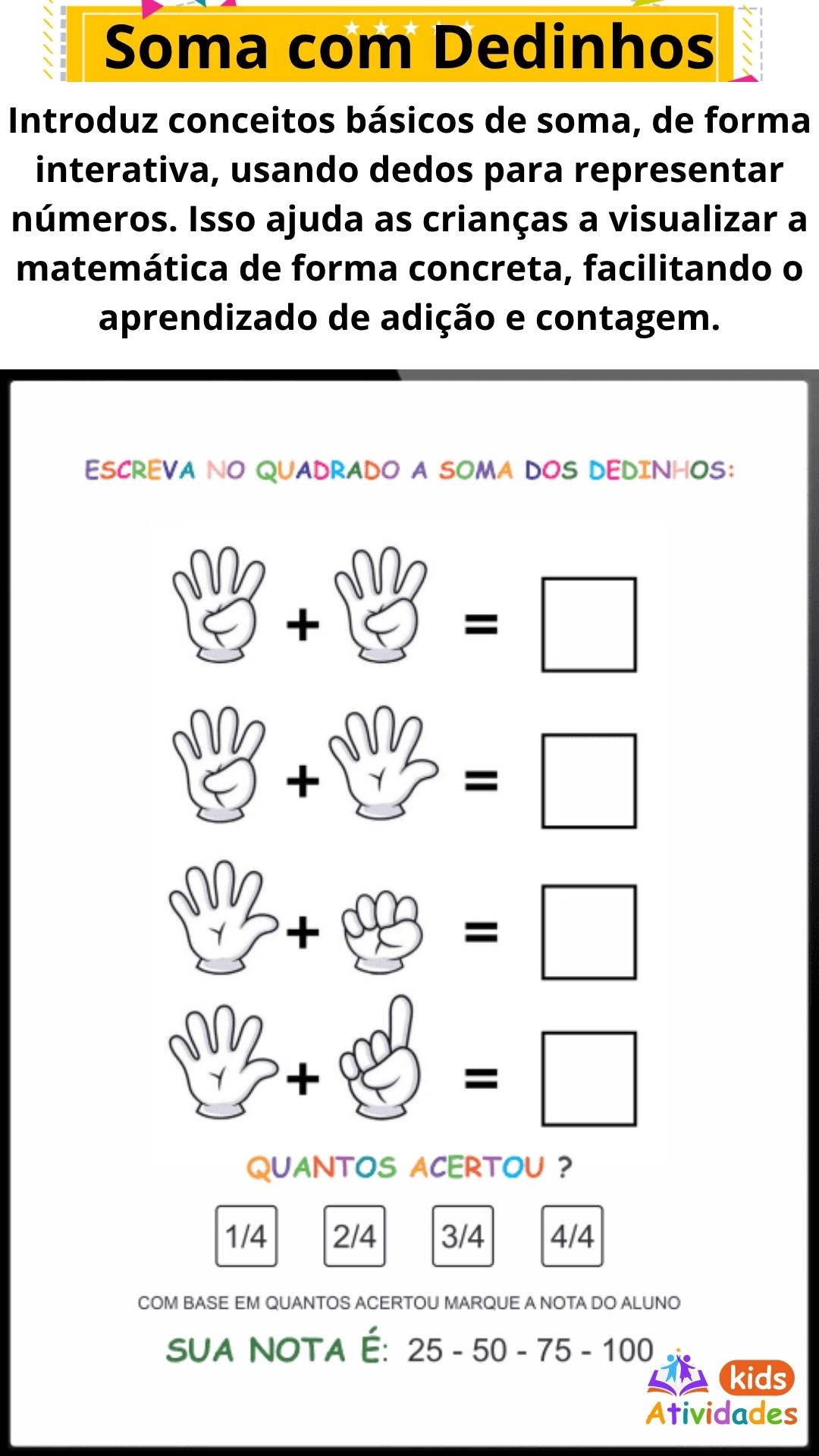 Atividades Kids PORTUGUÊS 10 - Soma com Dedinhos (AECS)