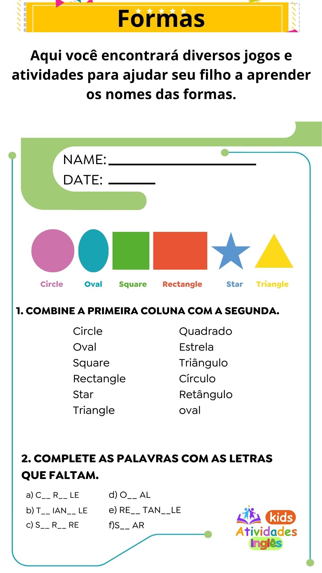 Kids Atividades INGLÊS 03 - Formas (AECS)